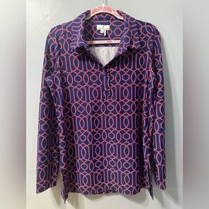 JUDE CONNALLY Long Sleeve Tunic Top Geometric Blue‎ Red White Women’s Size Large